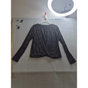Legend Activewear Blouse Top Womens Large Black Gray Camouflage Knotted Front